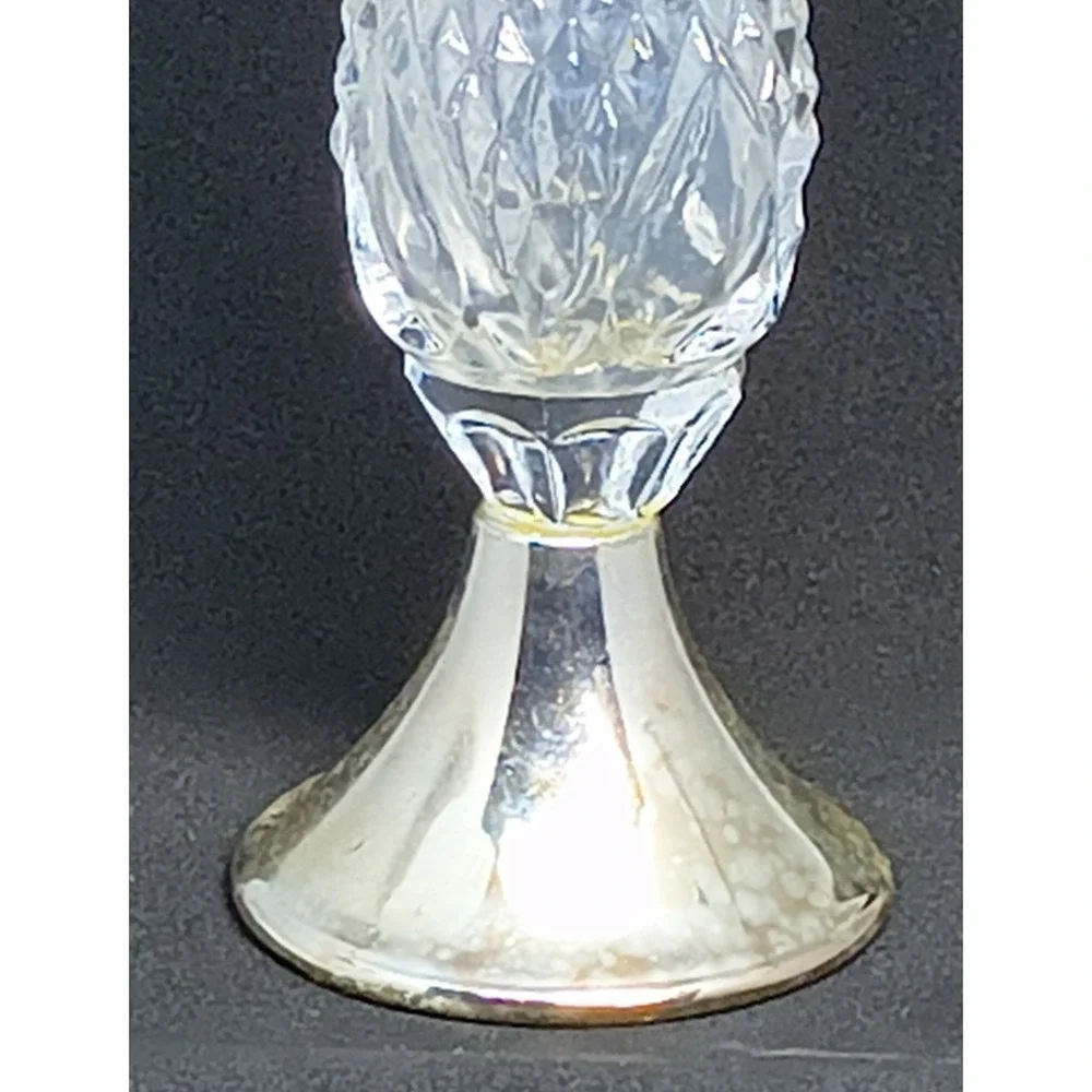 Vintage Oneida Crystal Diamond Point Cut Scalloped Bud Vase Silver Base Germany